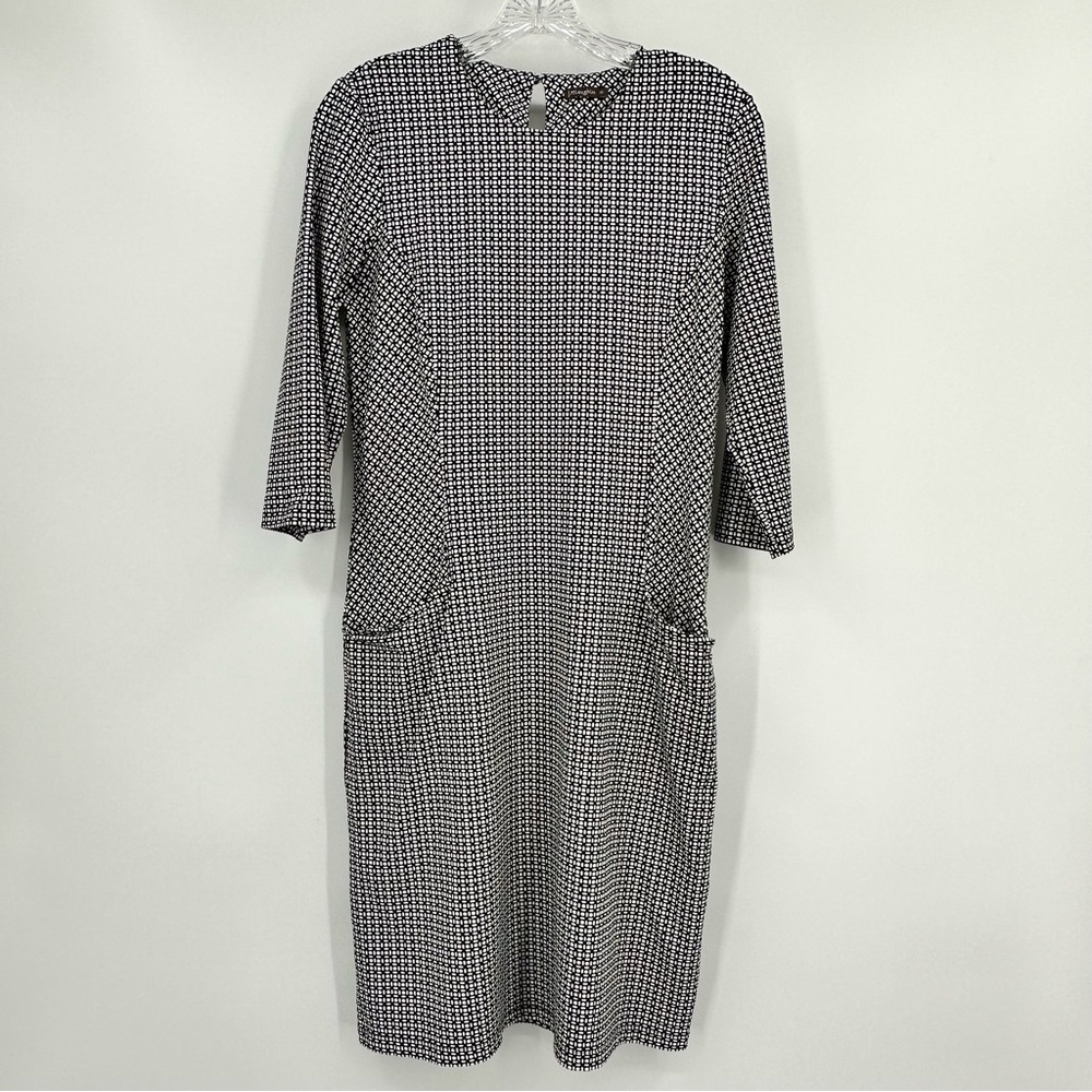 J. McLaughlin Shift Dress Catalina Cloth Mega Dot Dash Print Black White Size M